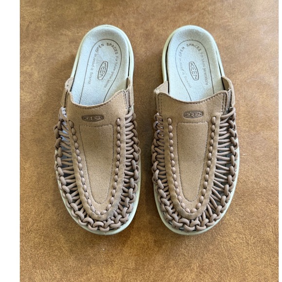 Keen Shoes - Keen Uneek Slide Sandals Womens 8 Tan Suede Woven Cord Mules 1022401 Taupe